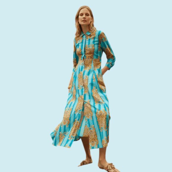 Tuckernuck Guadalupe Dress Size Medium Blue Striped Luciana Tibet Tiger Maxi - Picture 1 of 15